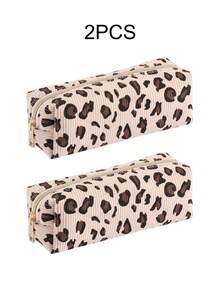 1/4 Packs Corduroy Pencil Case With A Leopard Print Design, Smooth Zipper, Durable And Easy To Clean, Resistant To Scratches, Retro Plush Color. It's A Small Item Storage Bag - Multicolor - View 15