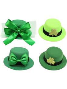 Pinza para el cabello con mini trébol de cuatro hojas - Accesorio del Día de San Patricio, Sombrero de copa verde elástico, adecuado para celebraciones y fiestas, decoración de fiesta festiva, regalo ideal para familiares y amigos - multicolor - Ver 5