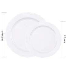 100 Pieces White Plastic Plates - White Disposable Plates - Premium Hard Plastic Disposable Plates For Wedding And Party Use Including 50 Dinner Plates 10 '' 50 Dert Plates 7.5 '' - 白色 - 查看 3