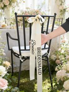 1pc 5cm Wide X 165cm Long Custom Wedding Chair Sash, High-Quality Custom Satin Chair Seat Card, Groomsman & Bridesmaid Reserved Seat Card, Wedding Chair Back Decor Nameplate, Custom Chair Sash - Multicolor - View 5