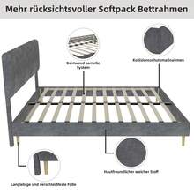 Modern And Minimalist Upholstered Bed With Soft Headboard, 140 X 200 Cm, Grey, Multifunctional Bedroom Furniture, Low Slatted Base (Without Storage), Mattress Not Included.