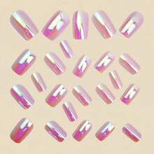 Medium And Long European Square Nail Patch, Pink Flash Electroplated Fake Nail Patch Removable 24 Pieces In A Box - Y1381-Z[果凍膠+搓條款] - 查看 3