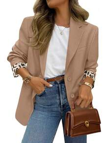Women's Blazers 2025 Fall Work Office Suit Jackets Dressy Open Front Leopard Business Casual Outfits LT2H - màu xanh lá - Xem 4