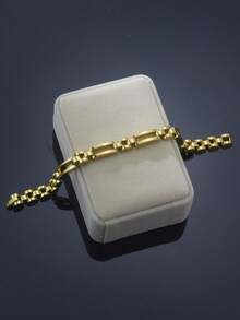 One Piece 21.0cm长不锈钢316L手表链设计手链，男士2026派对礼物 - 金色 - 查看 3