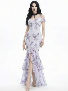Đầm slip nữ phong cách Gothic thanh lịch cổ điển với họa tiết hoa nhí, đường viền bất đối xứng lãng mạn đầy màu sắc, phù hợp cho các buổi hẹn hò hàng ngày, kỳ nghỉ và du lịch mùa hè. - Nhiều màu - Xem 5