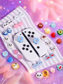 2 piezas Tapas de agarre para el pulgar compatibles con /Switch OLED/Switch Lite, Fundas de silicona para palancas de mando compatibles con el mando de Switch, Accesorios para mando de juego, Patrones de Fútbol/Tiburón/Flor/Nube/Panda - Multicolor - Ver 2