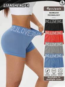 LianShengFa 4pcs Letter Waistband Seamless Mid-Waist Shaping Panties, High Elastic Breathable Mesh Fabric Women's Underwear, Comfortable Soft Fitted Ladies Briefs - Multicolor - View 2