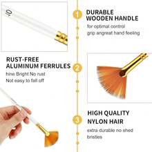 New 5 Pcs Fan Paint Brush Set, Watercolor Paint Brushwith Long Wood HandlAnti-Sh Nylon Hair Painting Brush For Acrylic Painting, Oil Watercolor Painting - White - View 5