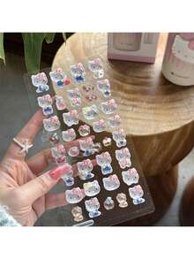 Y2K风格可重复使用透明水晶贴纸，图案包括可爱女孩、简约风、蝴蝶、动物等，适用于手机、笔记本电脑、水瓶、汽车、DIY手账等。 - 彩色 - 查看 4