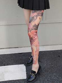 Quần tất dài đến bắp chân in hình xăm, quần tất unisex in hình hoa và rồng nhiều màu sắc, thiết kế hình xăm 360 độ, vớ in thêu liền mạch mang đậm văn hóa truyền thống. - Nhiều màu - Xem 9