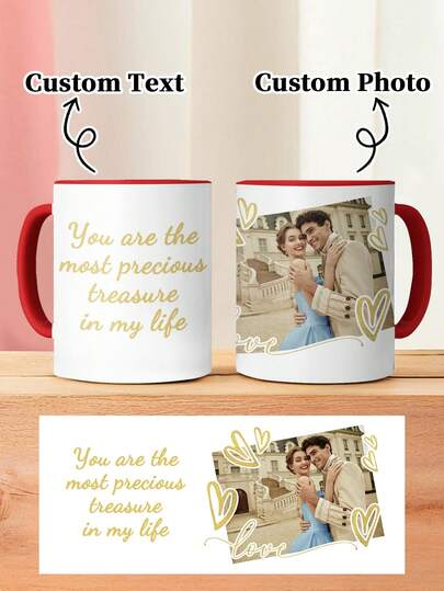 1pc 11Oz Customized Valentine's Day Mugs, Couple's Water Cups/Coffee Cups With Heart Patterns, Water Cups That Can Be Customized With Photos. Romantic Couple's Mugs, Customized Drink Cups And Customized Couple's Coffee Cups. They Are Creative Gifts For Friends, Bosom Friends And Family Members, As Well As Special Love Gifts For Couples On Valentine's Day And Anniversary Gifts