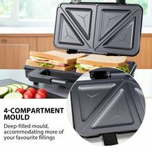 Vandise 1200W Deep Fill Sandwich Maker, 4 Slice Toaster, Dual Non-Stick Grills, Fast Heating Auto Temp Control, Stainless Steel - UK Plug(220-240V) - View 7