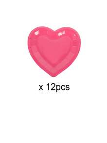 24/12/6个装红色/粉色/玫红色心形纸盘，家居派对装饰餐具，一次性心形盘，周年纪念装饰盘，婚礼餐桌装饰盘，粉色主题派对心形盘，DIY装饰餐具，适用于情人节、家庭派对、婚礼、周年纪念、节日派对、主题派对 - 彩色 - 查看 12