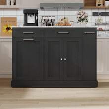 53" Kitchen Islands With Trash Can Storage, Rolling Kitchen Island Cart With 3-Tier Spice Rack, Island Table For Kitchen With Adjustable Shelves, Black/ Black & Marble/ White/ Grey & Marble/ Blue/ Olive Green/ Mint Green - Black & Marble - View 3