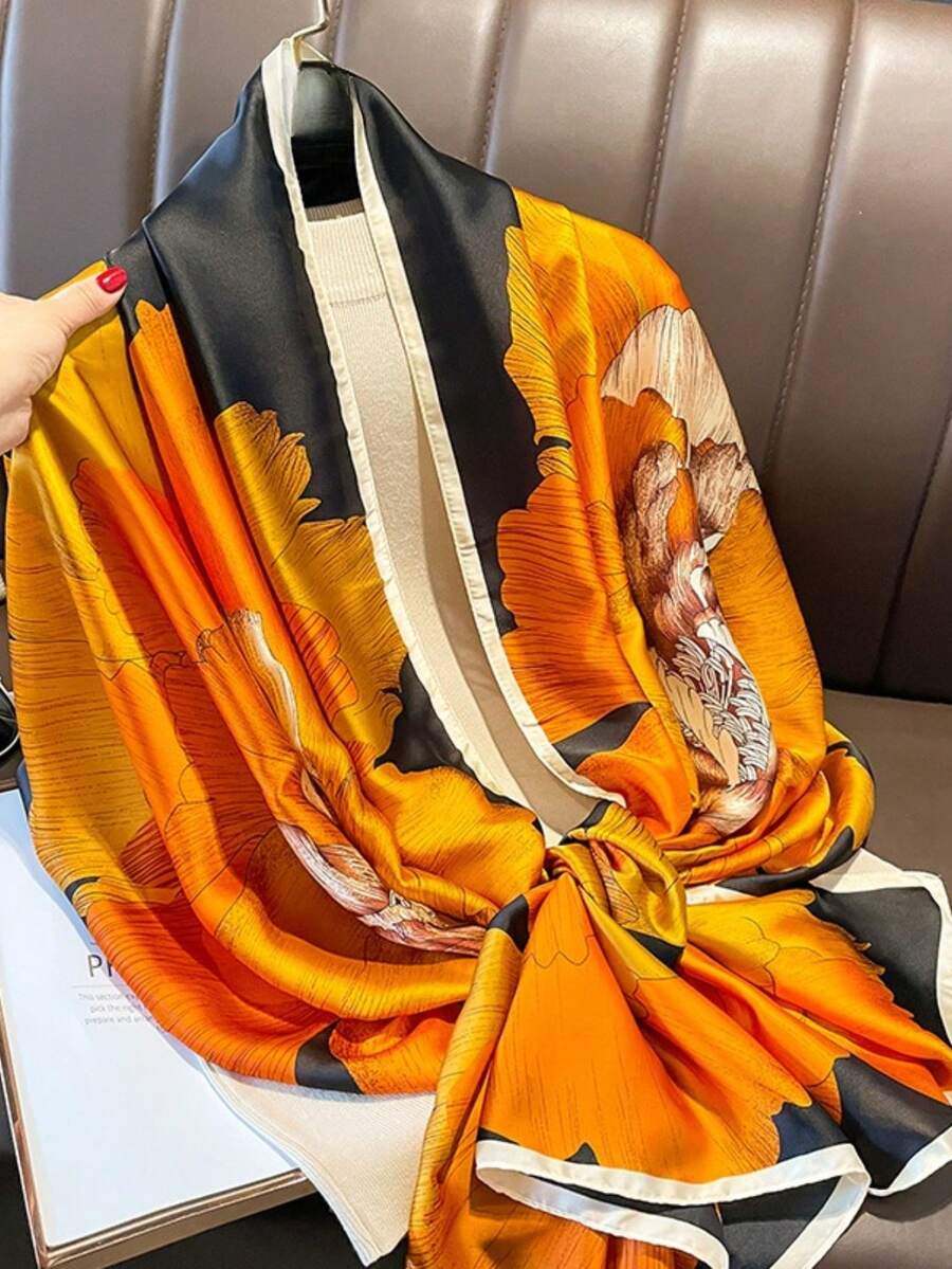 180*90厘米户外防晒披肩，时尚女士轻薄围巾/披肩，防风，花卉百合图案，多种颜色可选：橙色、白色、蓝色、红色、粉色、灰色、藏青色，女士长方形围巾 - 彩色 - 查看 1