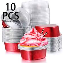 100/50/10 piezas Molde de aluminio para tartas con forma de corazón y tapa, taza para cupcakes de 100 ml/ 3.4 onzas, taza para flan y hornear para el Día de San Valentín, Día de la Madre, Boda, Navidad - Multicolor - Ver 13