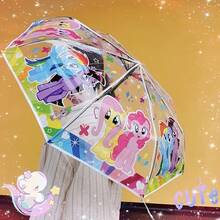 1pc My Little Pony Cute Transparent Manual Umbrella, Cartoon Character Print Clear Rain Umbrella, Lightweight Portable Umbrella For Kids & Girls - Perfect Christmas Birthday Gift For Anime Fans - Multicolor - View 4