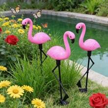 مجموعة تماثيل الفلامنجو الوردي للحديقة، زخرفة خارجية للفناء والشرفة والشرفة، مثالية لحفلات الزفاف والأعياد والعطلات، هدية مثالية لعشاق الحدائق! - متعدد الألوان - مشاهدة 3