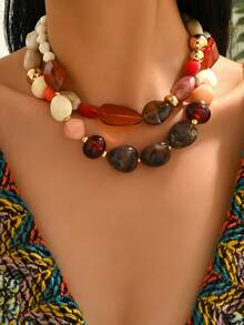 Bộ 1 vòng cổ hạt nhựa và san hô CCB màu nâu hoa văn bất đối xứng phong cách Bohemian cổ điển, nhiều lựa chọn, trang sức cao cấp dành cho nữ, có thể mua riêng lẻ hoặc theo bộ 2 chiếc, thích hợp cho các dịp lễ, tiệc tùng, làm quà tặng, đeo quanh năm, Ngày Valentine, Lễ Tạ ơn, tặng bạn bè. Chất liệu nhựa có nhiều tông màu và hoa văn, mỗi hạt đều độc đáo. Có thể có một vài vết xước nhỏ do khuôn đúc, đó là hiện tượng bình thường. - Nhiều màu - Xem 3