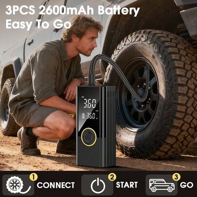  Carsun 轮胎充气机便携式空气压缩机轮胎气泵，150PSl 便携式汽车轮胎气泵，带压力表和自动关闭功能，LED 灯，2600mAh*3 电动气泵，可快速为汽车、摩托车、自行车、轮胎、球、汽车女士配件充气
