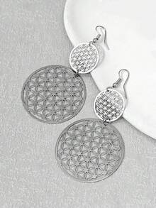 1 Pasang Anting Hoop Wanita Motif Bunga Berongga Vintage, Cocok untuk Pemakaian Sehari-hari dan Liburan - Perak - View 3