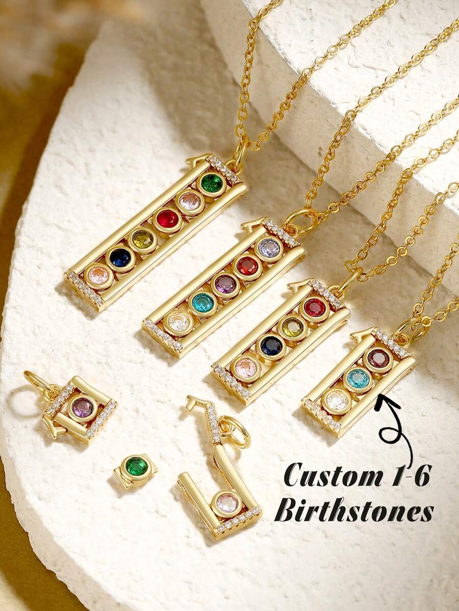 1件个性化生日石家庭项链，定制多宝石首饰，个性化礼物，母亲生日石首饰，送给妈妈的礼物，生日礼物，优雅长方形切割生日石项链，立方氧化锆生日石项链，送给新妈妈的完美礼物，送给她的个性化礼物 - 彩色 - 查看 1