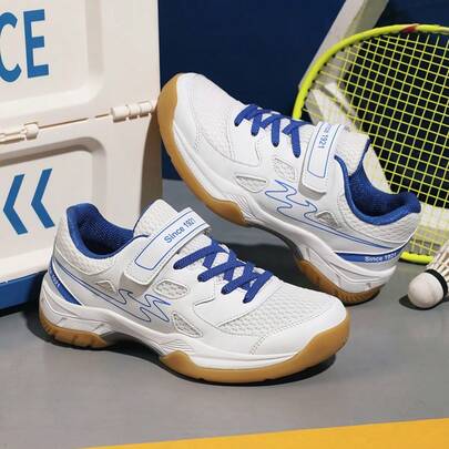 男士休闲运动羽毛球鞋，透气网眼鞋面，防滑橡胶外底，魔术贴搭扣免系带运动鞋