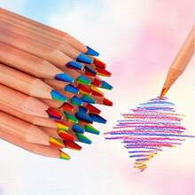 24支装7色木质彩色铅笔，3.3毫米笔芯，彩虹色，上色顺滑，材质优良，适合学生绘画、创意涂鸦、DIY手工、艺术创作。 - 原木七色同芯色鉛筆 - 查看 6