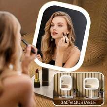 1个可调节LED化妆镜，智能三色灯光及亮度调节，一键USB充电，270°旋转高清桌面镜，可拆卸便携托盘，旅行电子化妆镜，适用于卧室、浴室、床头柜、宿舍，母亲节、生日、女士礼物，打造精致妆容 - 彩色 - 查看 9