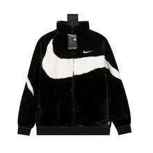 Nike Unisex Full-Zip Reversible Windbreaker Jacket, Crinkle Woven Lining, Lightweight Color Block Activewear Outerwear, Oversized Sports Logo Design, No Shrinkage/Fading Long Sleeve Drawstring Hooded Streetwear Top For Men & Women - 黑色 - 查看 9