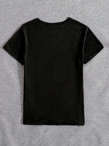 Women Round Neck T Shirt Coffee Cup With Latte Art And Necesito Cafecito Text Short Sleeve Casual Summer Top For Everyday Wear - 黑色 - 查看 2