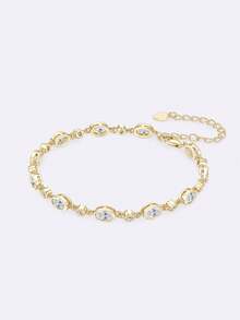 XUJIA 1pc 925 Sterling Silver Tennis Bracelet - 2mm*10pcs Round Moissanite & 3x5mm*11pcs Oval Moissanite, 16+5cm Adjustable Length, Brilliant And Dazzling, Ideal Gift - BMO-078 - View 5