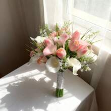 人造花婚礼捧花，新娘捧花，白色马蹄莲花束，派对装饰，婚礼手持捧花，新娘送礼会，婚礼仪式，周年纪念 - 彩色 - 查看 1