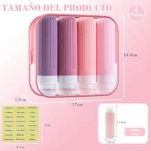 4 Pcs Botellas de Viaje90 ml Botellas de Portatiles de Aprobadas por la TSA Prueba de Fugas Exprimibles Sin BPA Vontenedores de Viaje de Silicona con Bolsa de Aseo Transparente Rosa - Rosado - Ver 2
