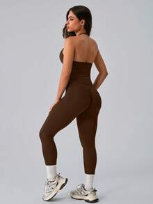 NcmRyu 1 Set Women's Fashion Elastic Halter Neck Tank Top And Pants Sportswear Set Summer - Brown - View 6