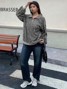 Women's Leopard Print Corduroy Collar Loose Fit Pullover Casual Sweatshirt Y2k,Women's Leopard Print Long Sleeve Zip-Up Drawstring Hooded Casual Loose Sweatshirt - 灰色*旗艦款 - 查看 3