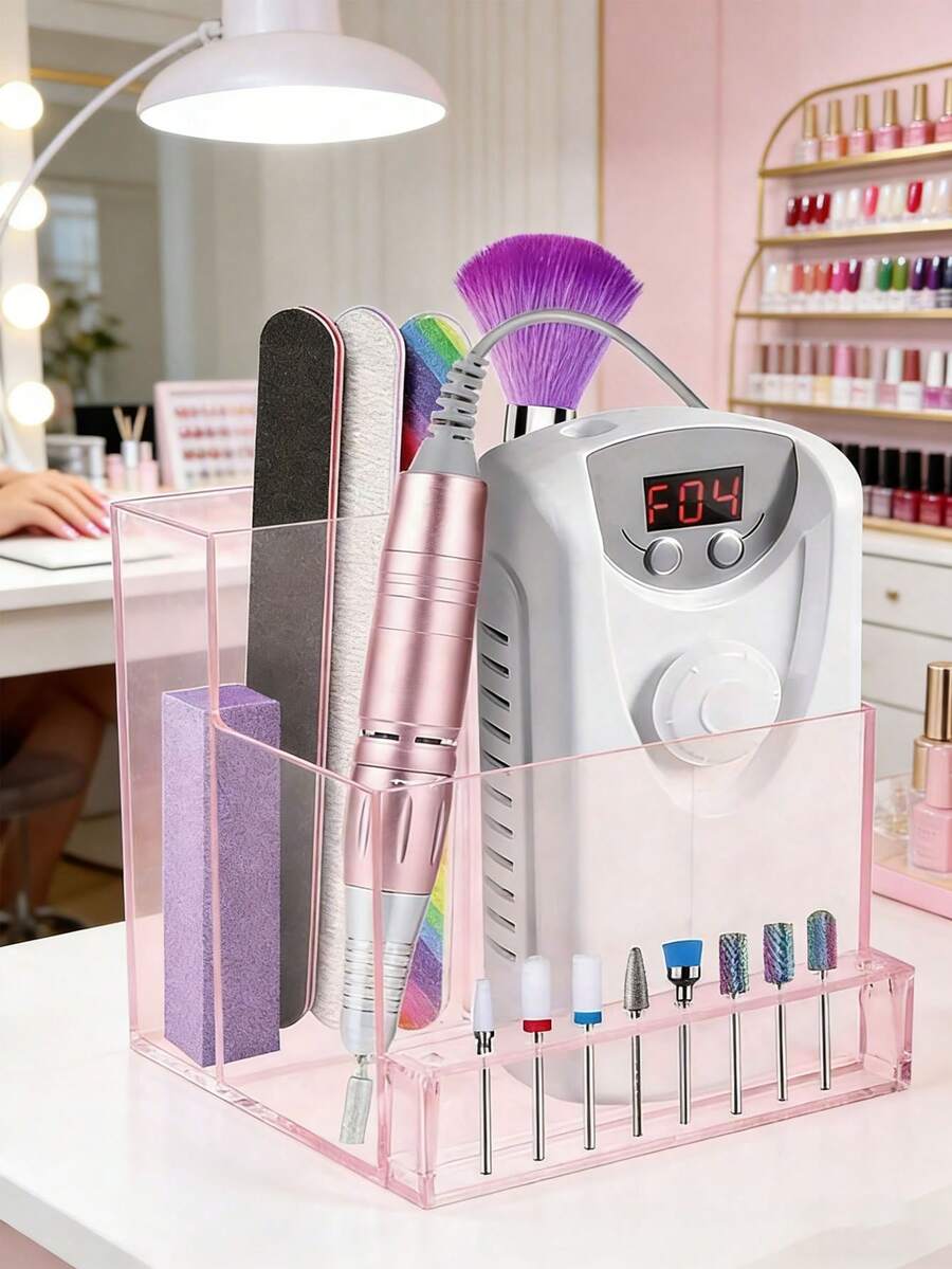 1PC Nail Drill Bits Holder Display Clear Nail Display Box Transparent Makeup Organizer Nail Manicure Tools Acrylic Nail Display - Pink - View 1