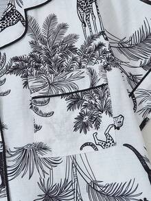 [Dreamery]Giraffe & Monkey Print Short Sleeve Shorts Pajama Set For Women - Black - View 4