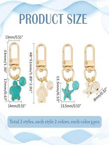 4pcs/Set Summer Beach Healing Style Turtle & Starfish Keychain Pendant: Blue-Green Fresh + Milky White Gentle Dual-Color Design, Metal Clasp + Faux Stone Decor, Cute Ocean Elements Keychain/Bag Charm (1 Of Each Color, 4 Pieces Total) - Multicolor - View 4