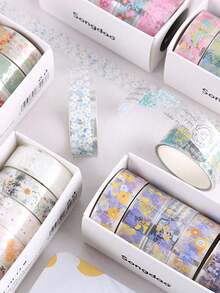 5卷1.8英寸 x 3.23英寸可爱透明仲夏雏菊装饰贴纸，DIY装饰材料和和纸胶带，适用于礼品包装、DIY手工、绘画、学习和办公，适合母亲节、感恩节等场合。 - 彩色 - 查看 8