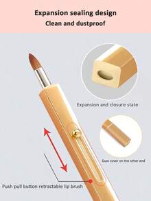 1pc Dual-Ended Lip Brush, Metal Retractable Lip Liner Brush, Concealer Brush With Dust Cover, Multifunctional Makeup Tool - Gold - View 3