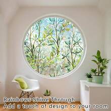 彩色玻璃窗膜、隐私膜、彩虹窗膜 - 装饰静电吸附膜、树叶彩虹窗膜、彩色玻璃窗膜、紫外线阻隔隔热膜、绿叶彩色玻璃效果、可重复使用的浴室窗户装饰膜 - 彩色 - 查看 6