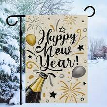 1pc, Champagne Balloon Celebration Happy New Year Garden Yard Flag, Merry Christmas Winter Christmas House Flag, Double Sided Garden Yard Flag, Home Decor, Outside Decor, Yard Decor, Garden Decor, Holiday Decor, No Flagpole 12x18in - 12*18英寸 - 查看 8