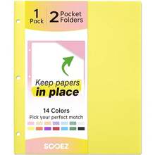 Sooez 2-Pocket Folders, Plastic Folders With Pockets 3 Hole Punched, 1 Pack Pockets Folder For 3 Ring Binder With Labels, Heavy Duty Binder Folder For Document, Letter Size File Folder,Yellow - Yellow - View 1
