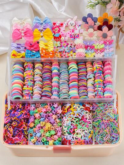 10/15/100/871 piezas Conjunto de accesorios para el cabello de niña coloridos y lindos, que incluyen: Pasadores de lazo, Horquillas con flores, Pasadores laterales con diseños de dibujos animados, Lazos para el cabello, Pasadores con estrellas Y2K, Mini pinzas de garra y bandas elásticas de encaje y bambú, esenciales para el uso diario, fiestas y viajes de las niñas para crear looks dulces y adorables
