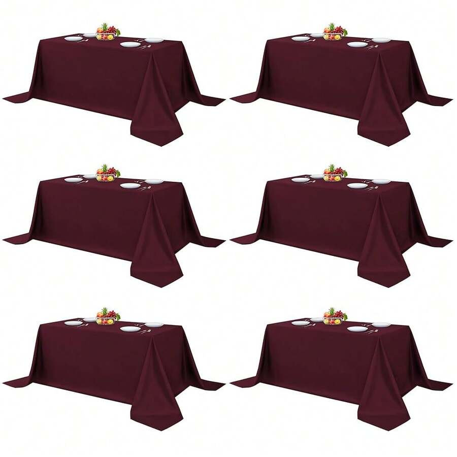 Fitable Elegant Rectangle Table Clothes, 6 Pack - 90 X 132 Inch, Burgundy - Reusable And Washable Tablecloths, Polyester Fabric Table Covers For Wedding, Party, Banquet, Formal Events - 6Pack90x132In - View 1