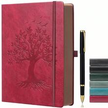 Thick Lined Journal Notebook With Pen, 360 Pages 100gsm Paper, Brown Sprayed Edge, Journal For Writing B5 Ruled Notebook ,Leather Hardcover,Perfect For Work, Office Or Schoolsss, 7.8'' X 10'' Wine Red - 酒紅色B5線 - 查看 1