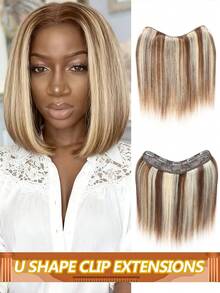 Clip In Human Hair Extensions 1 Piece 5 Clips Brazilian Human Remy Hair Extensions U Piece WIg Clip-In Natural Straight One-Piece Clip Ins #4P613 #Gray - Multicolor - View 1