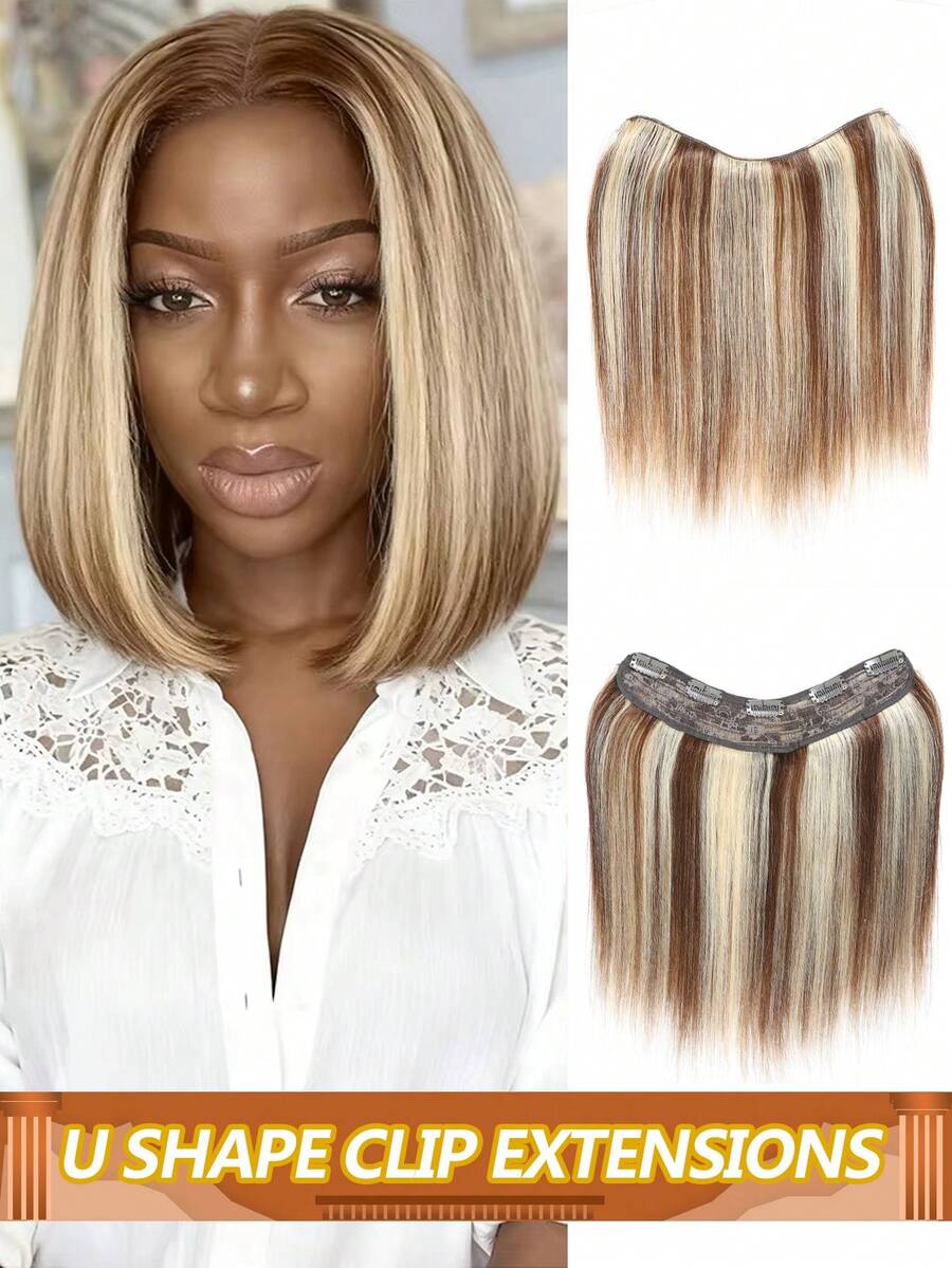 Clip In Human Hair Extensions 1 Piece 5 Clips Brazilian Human Remy Hair Extensions U Piece WIg Clip-In Natural Straight One-Piece Clip Ins #4P613 #Gray - Multicolor - View 1