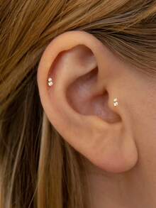 1 pieza Pendientes de botón de estrella de plata de ley 925, pendientes de mujer, pendientes planos para el cartílago de la oreja, adecuados para uso diario, boda, fiesta, compromiso, regalo de Navidad, joyería exquisita - Dorado - Ver 11
